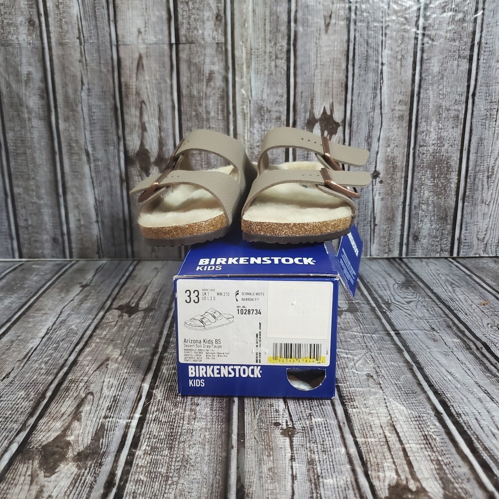 Birkenstock Youth Arizona Kids Bs Narrow Fit Sandal Fur Lined Gray Taupe Size 2Y